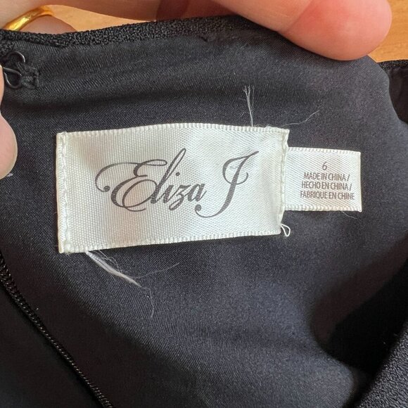 Eliza J Cap Sleeve Ruffled Peplum Waist Crepe Wide Leg Jumpsuit SIZE 6 Black - Picture 7 of 9